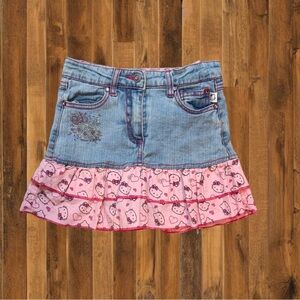 Hello Kitty Denim Ruffle Skirt Girls 6X Pink Hearts Adjustable Waist